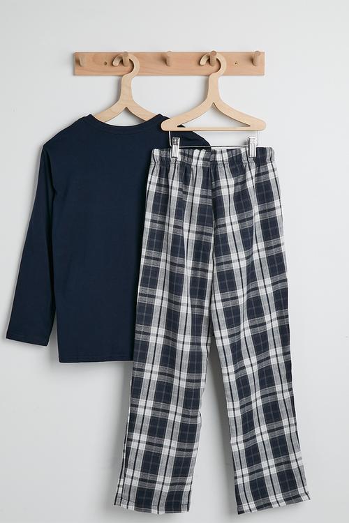 Tee & flannel pants pj set - nav