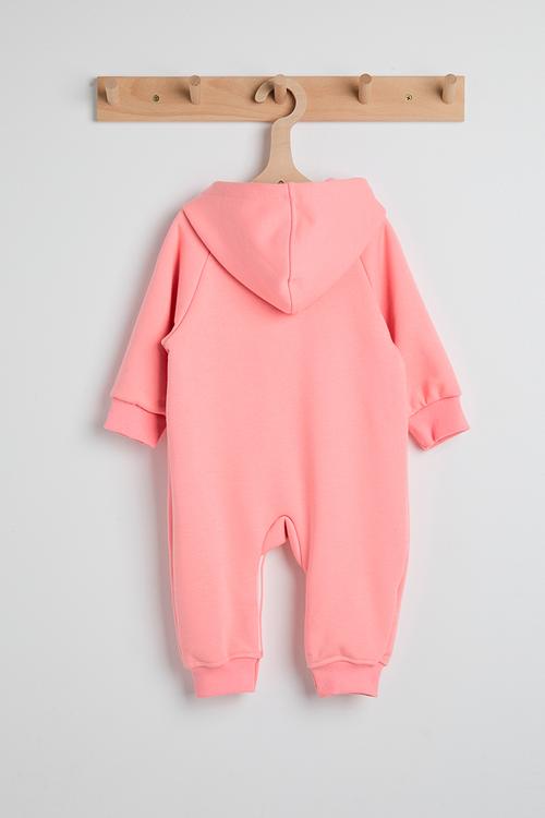 Raglan sleeve romper with fleece lining - flamingo pink