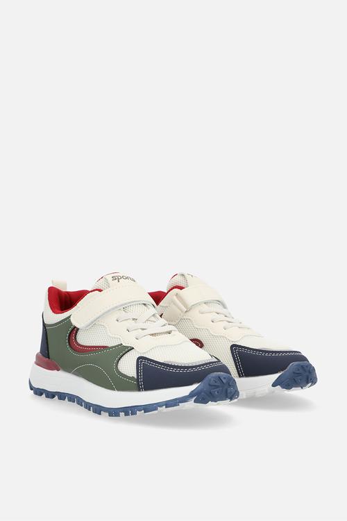 Colour block sneakers with adjustable fasteners - off white