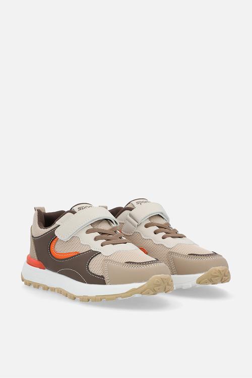 Colour block sneakers with adjustable fasteners - light brown/multi
