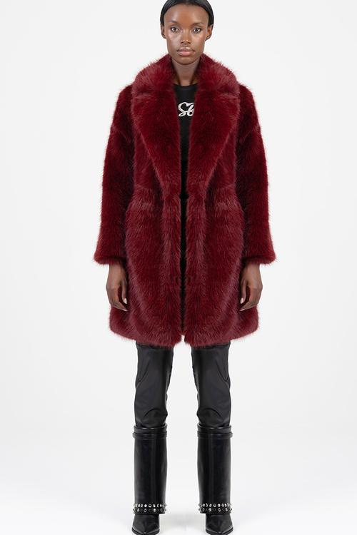 Queen Of Hearts Faux Fur Coat - Burgundy