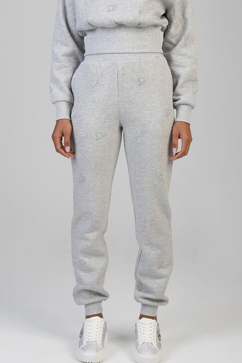 Running To You Track Pants With A Cuffed Ankle And All Over Branding - Grey Melange