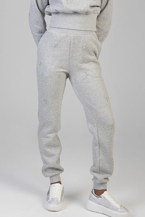 Running To You Track Pants With A Cuffed Ankle And All Over Branding - Grey Melange