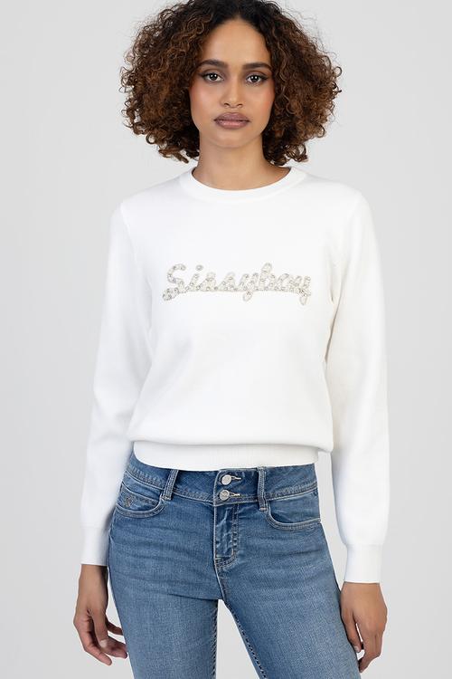 Fine By Me Knit Jersey With Bling And Pearl Branding - Off White