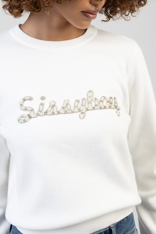 Fine By Me Knit Jersey With Bling And Pearl Branding - Off White