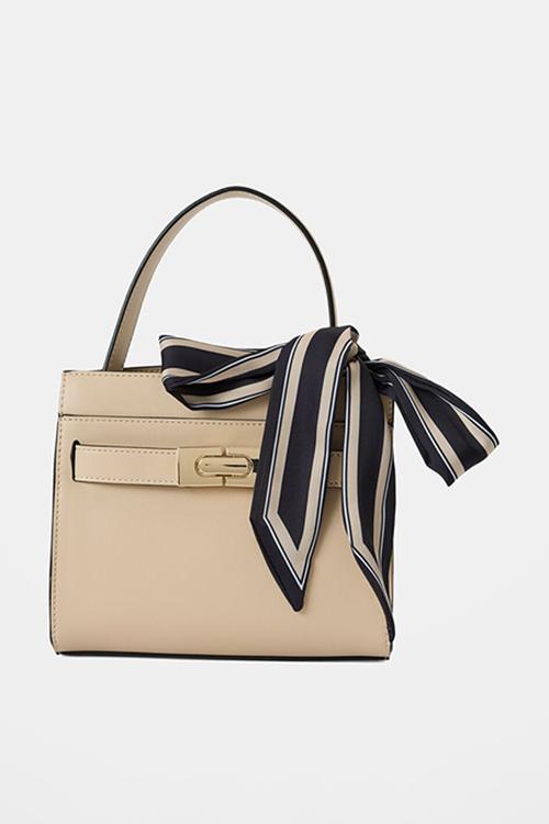 Serin small lock top handle bag in camel