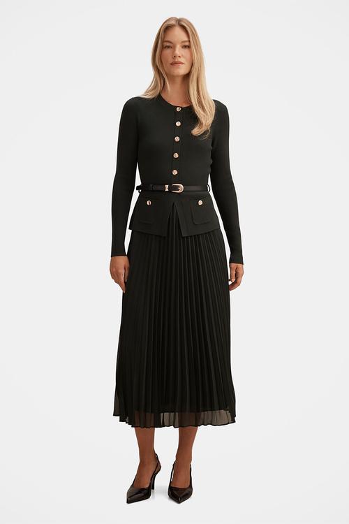 Daphne long sleeve midi dress in deep green