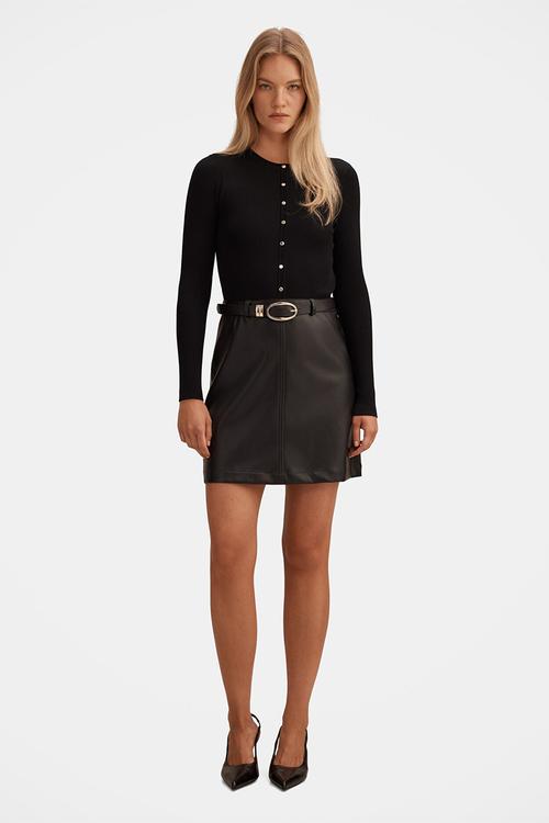 Palmer Pu Mixed Mini Dress in Black