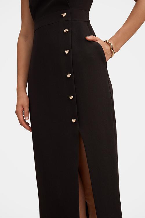 Lisette Column Button Midi Dress in Black