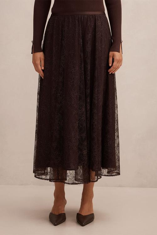 Heather Lace Midi Skirt In Chocolate