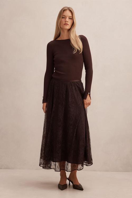 Heather Lace Midi Skirt In Chocolate