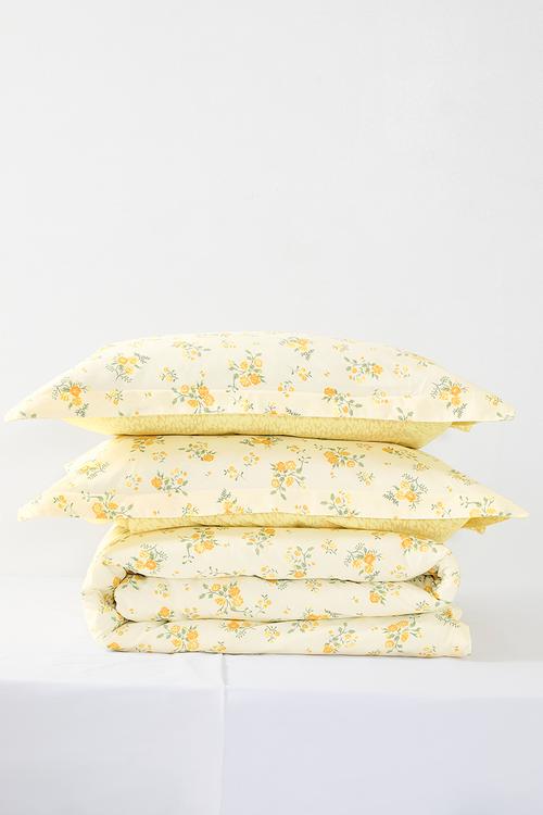 200TC floral duvet cover set - soft yellow