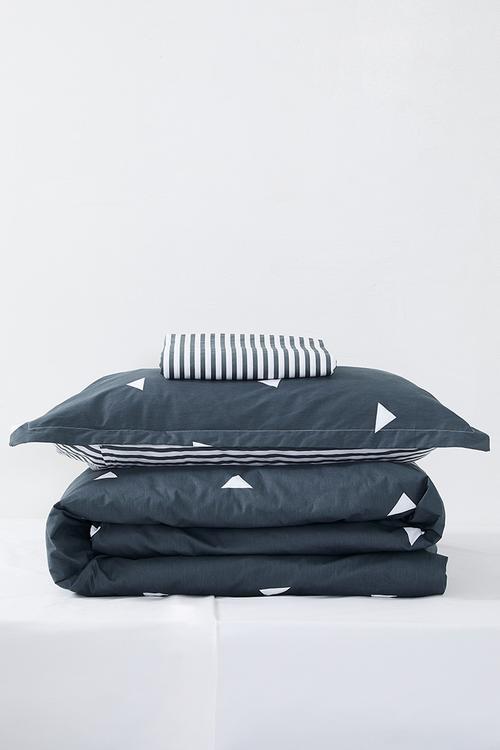 200TC reversible duvet cover set - glaucous blue/triangle aop