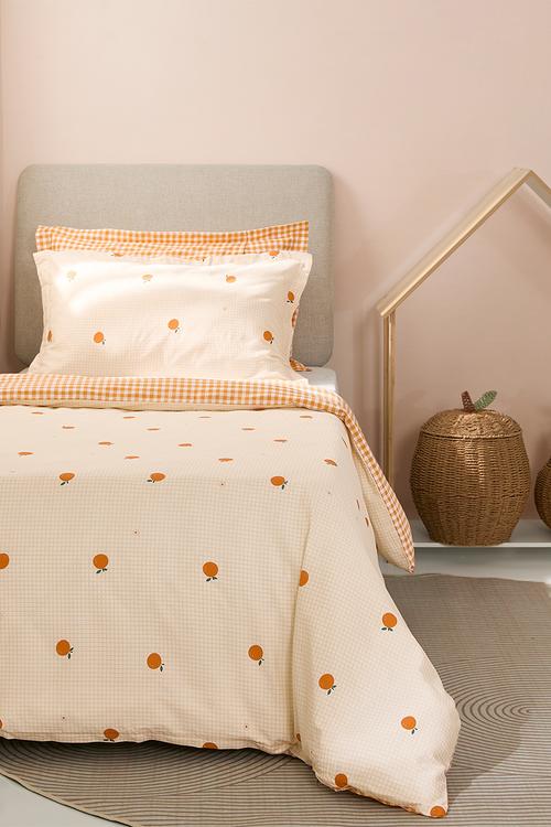 196TC orange aop duvet cover set - pale peach/orange gingham