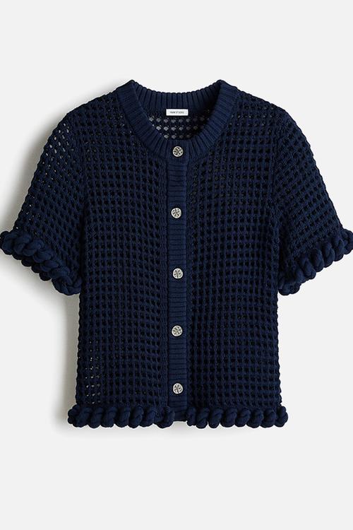 H&M Studio: Rope-detail hole-knit cardigan - navy blue