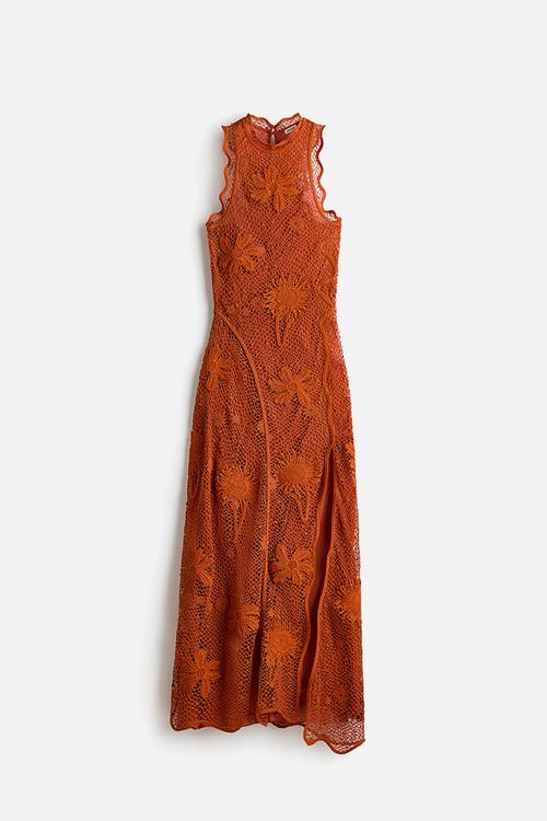 H&M Studio: Ruffled crochet-look dress - orange/sunflowers