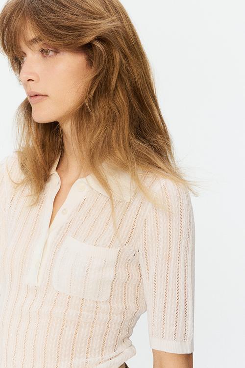 H&M Studio: Pointelle-knit polo shirt - white