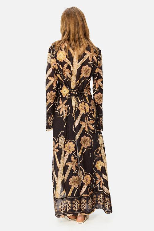 H&M Studio: Floral-print tie-detail kaftan dress - black/floral
