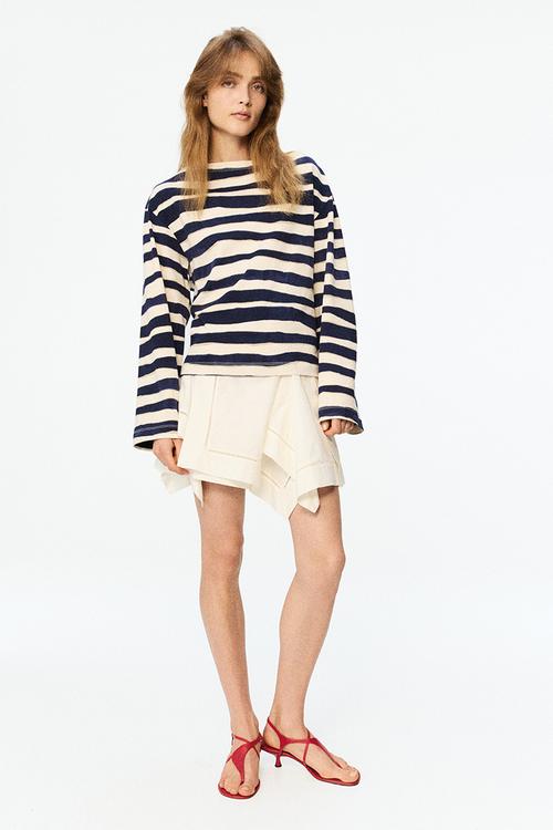 H&M Studio: Cut-out cotton top - cream/navy blue striped