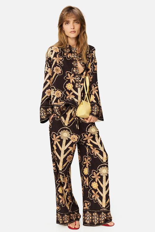 H&M Studio: Floral-print popover shirt - black/floral
