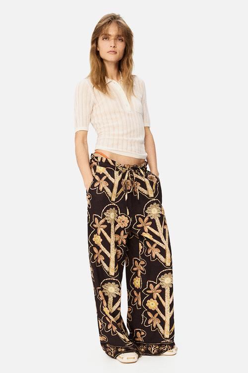 H&M Studio: Floral-print twill trousers - black/floral