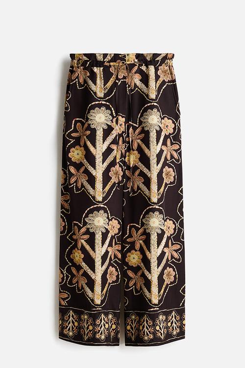 H&M Studio: Floral-print twill trousers - black/floral