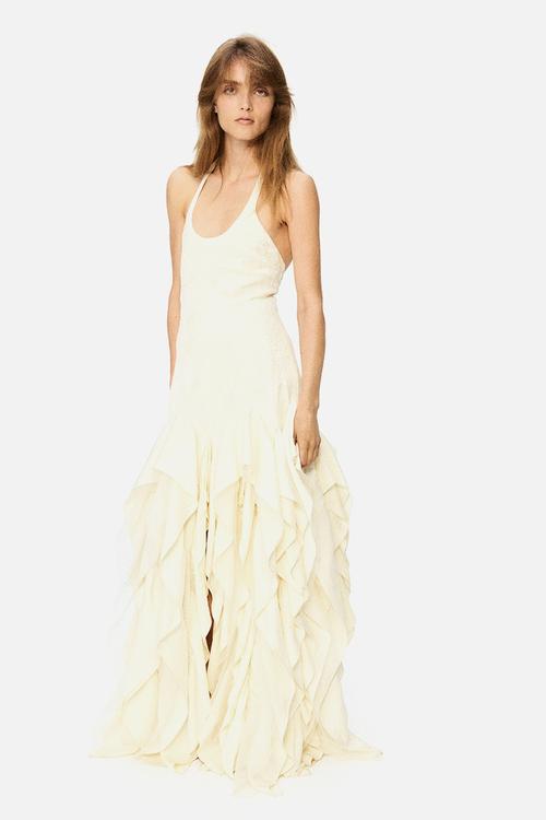 H&M Studio: Ruffled embroidered dress - cream