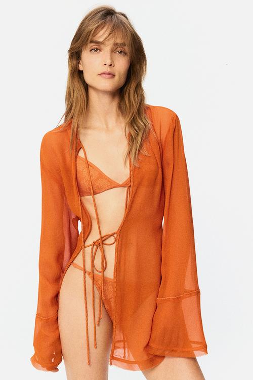 H&M Studio: Printed triangle bikini top - orange/sunflowers