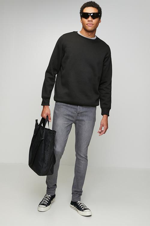 Crew Neck Sweatshirt - Jet Black/Dk Charcoal Marl