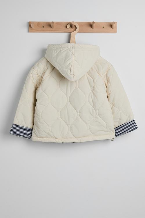 Onion quilted hooded jacket - cream/navy gingham