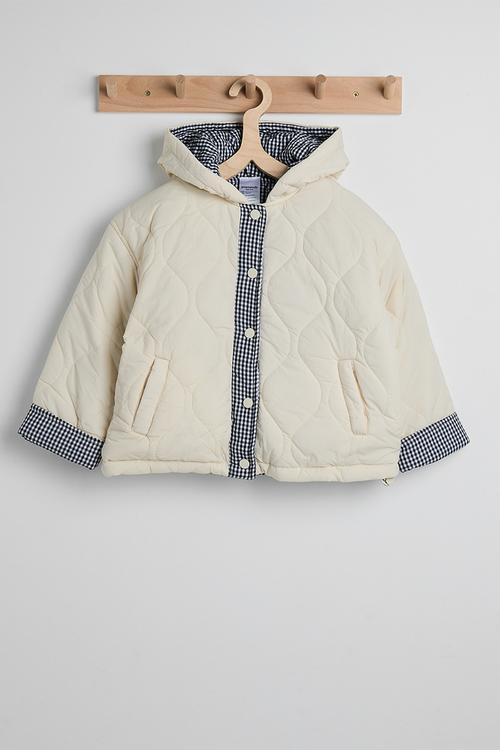Onion quilted hooded jacket - cream/navy gingham
