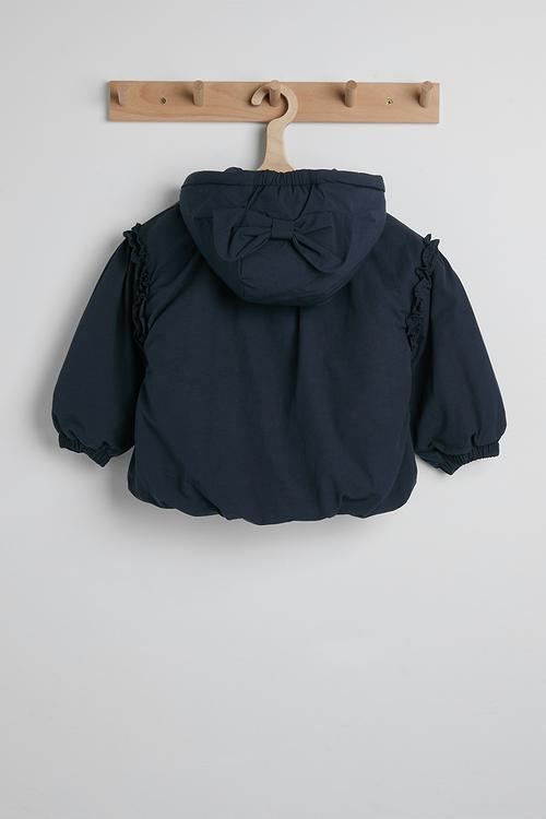 Bow applique puffer jacket with faux fur lining - midnight blue