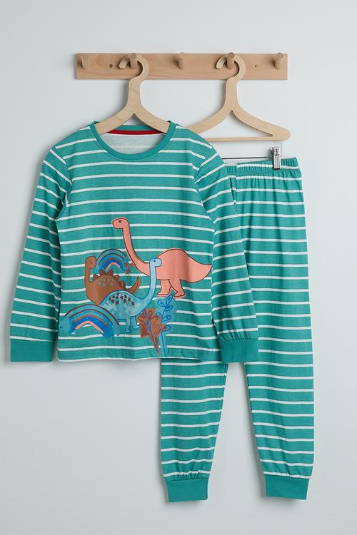 Pj set - blue stripes/dino multi