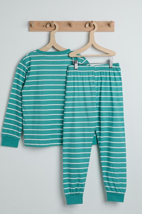 Pj set - blue stripes/dino multi