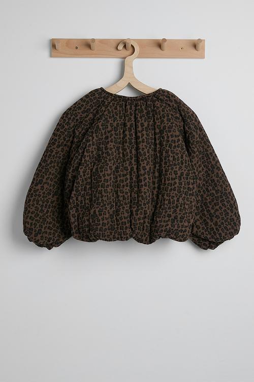 Collarless bubble jacket with faux fur lining - choc/leopard print