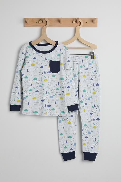 Pj set - white/navy/multi