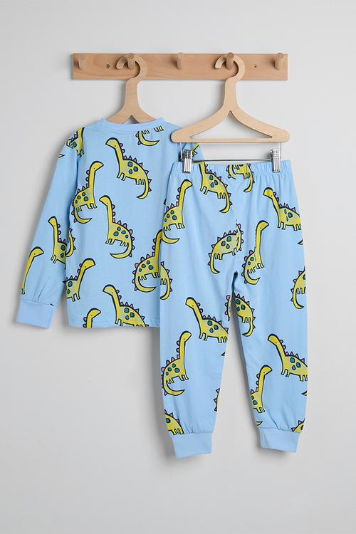 Pj set - sky blue/dino aop