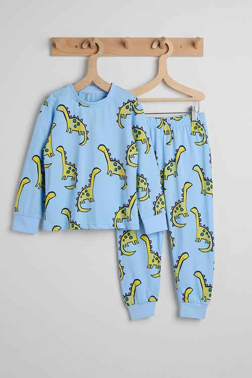 Pj set - sky blue/dino aop