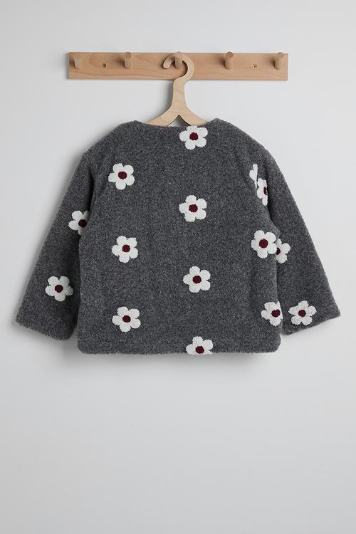 Boiled teddy collarless jacket - grey/flower aop
