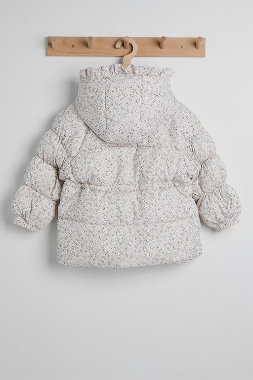 Ditsy floral hooded puffer jacket with faux fur lining - off white