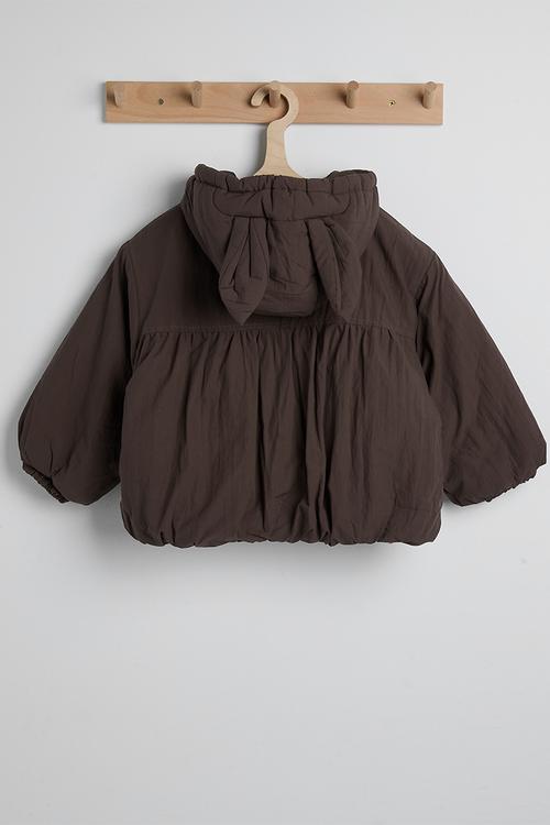 Animal ear technical jacket with faux fur lining - dark brown