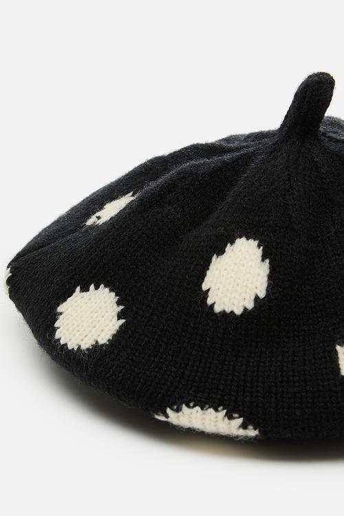 Knitted beret - black/polka dots