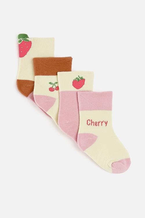 4 pack baby crew socks - pink/cream/multi