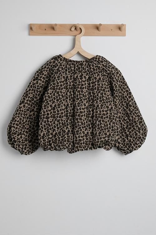 Collarless bubble jacket with faux fur lining - beige/leopard print