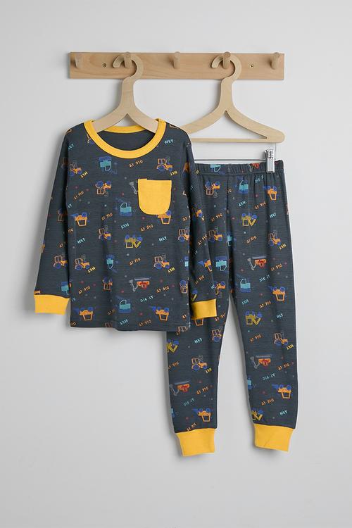 Pj set - navy/mustard/multi