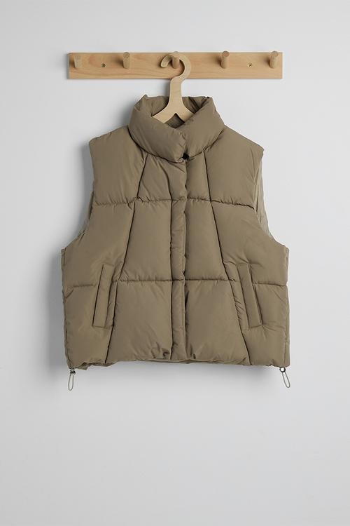 Padded funnel neck vest - khaki