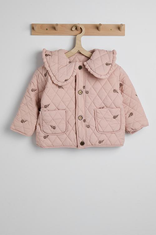 Peter pan collar quilted jacket - pink