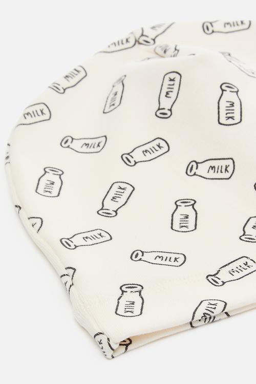 Soft beanie - white/milk bottle aop