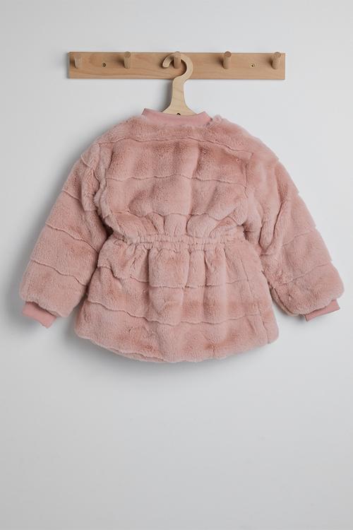 Rib collared faux fur jacket - pink