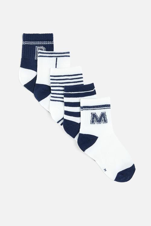 5 pack crew socks - navy/white